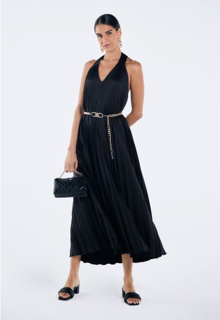 Pleated Halterneck Flared Dress- Ramadan Style