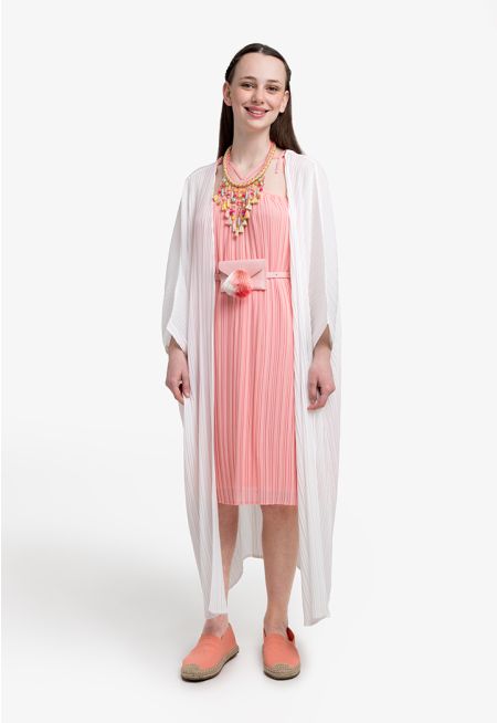 Pleated Midi Dress & Abaya Set
