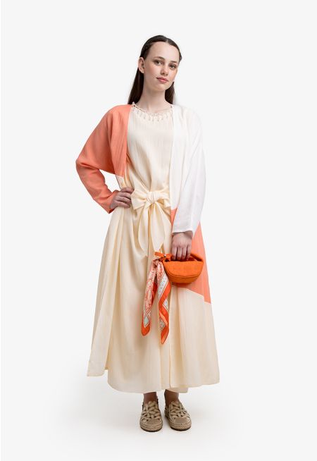 Contrast Midi Dress & Abaya Set