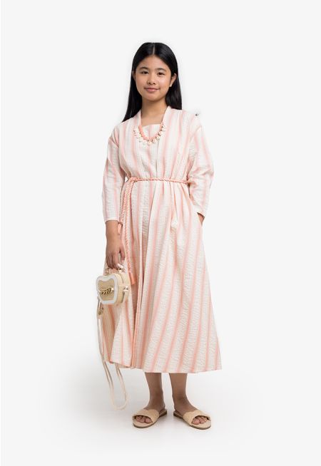 Lurex Striped Dress & Abaya Set