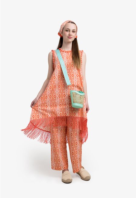 Fringed Sleeveless Blouse & Pant Set