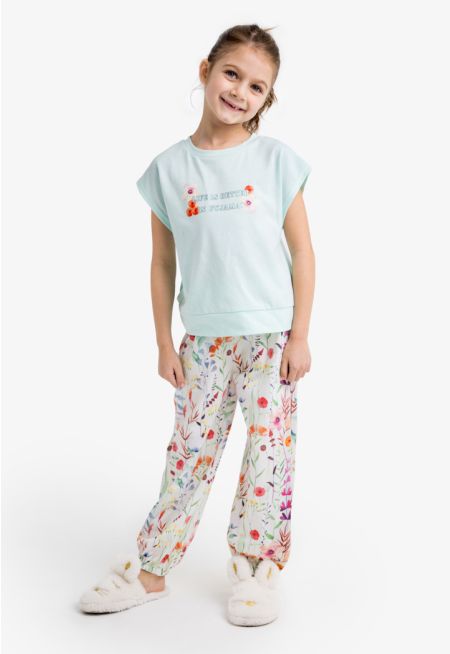 Floral Printed Embellished Top & Pants Set