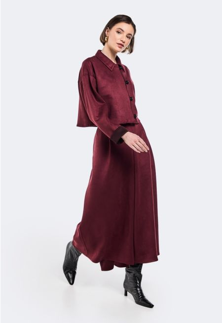 Suede Shirt and Palazzo Pants Set (2PCS)