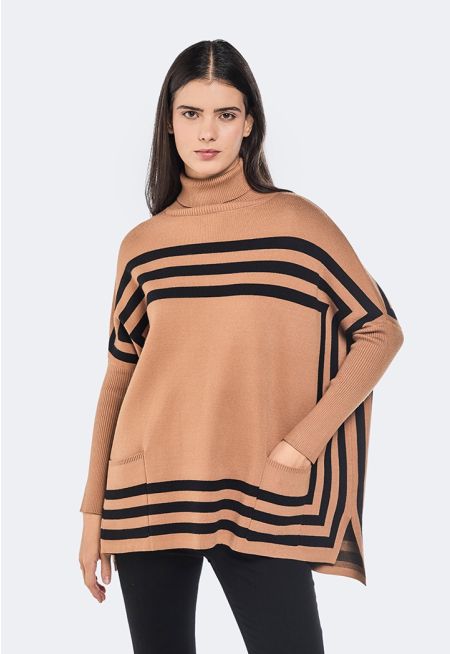 Knitted Two Toned Poncho