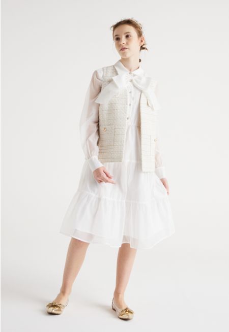 Tweed Vest and Solid Dress Combo (2PCS)