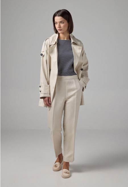 Solid Elastic Waistband Trousers