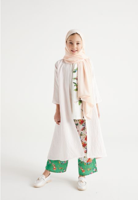 Modern Floral Print Top, Trousers, Scarf and Abaya Set (4PCS)