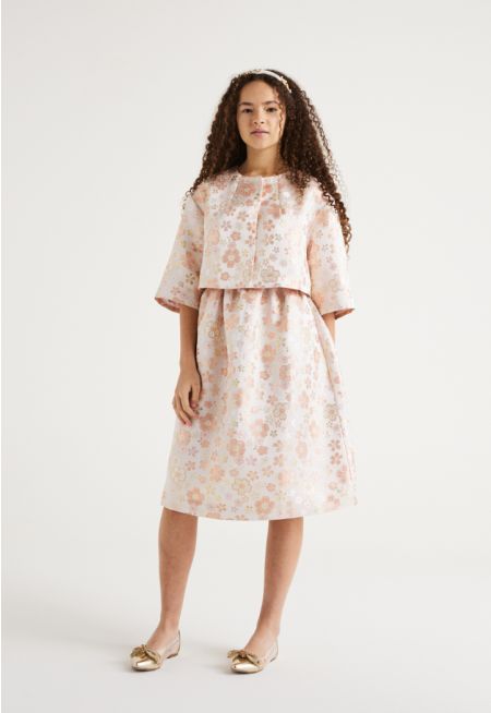 Metallic Floral Dress and Jacket Set (2PCS)