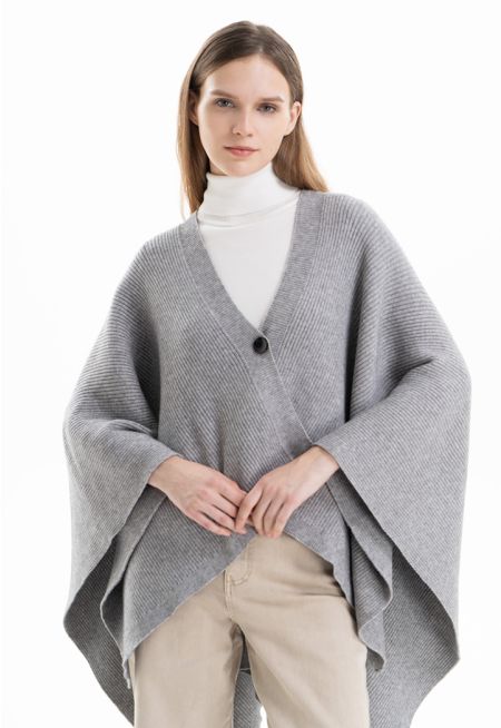 Ribbed Knitted Solid Open Winter Poncho -Sale
