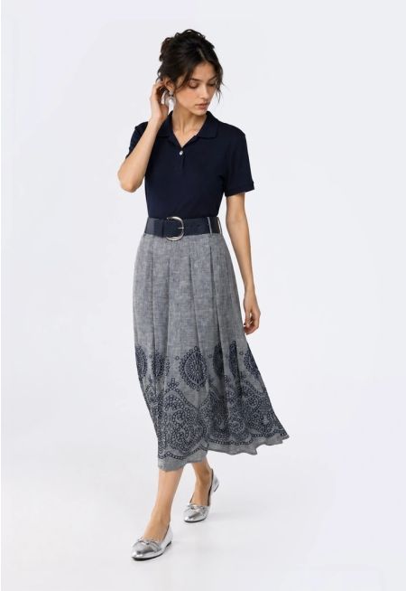 Belted Embroidered Linen Dress