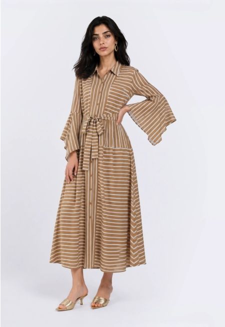 Bell-Sleeve Striped Dress