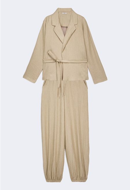 Textured Shimmer Kimono and Pants Set (2PCS)
