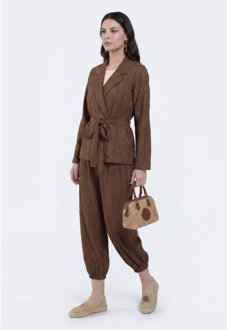Textured Shimmer Kimono and Pants Set (2PCS)