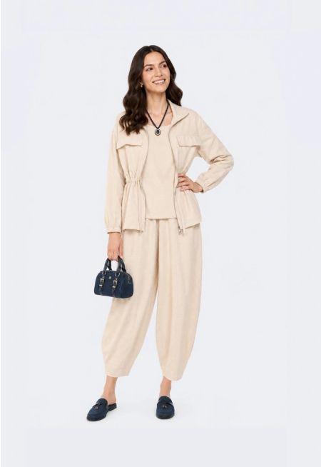 Solid Drawstring Co-Ord Set (3 PCS)