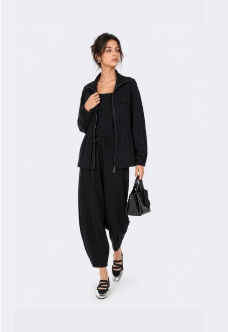 Solid Drawstring Co-Ord Set (3 PCS)
