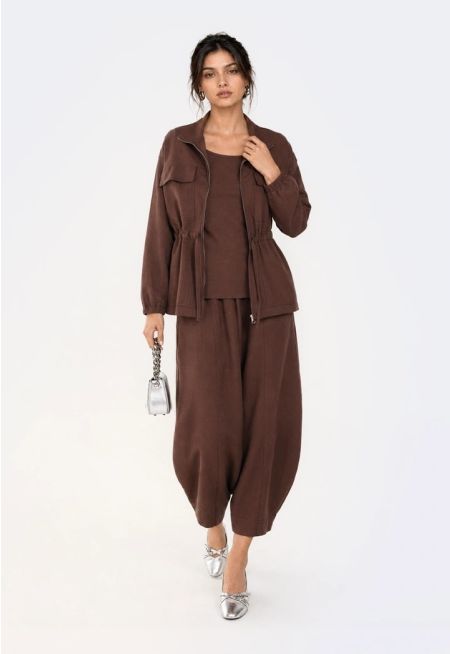 Solid Drawstring Co-Ord Set (3 PCS)