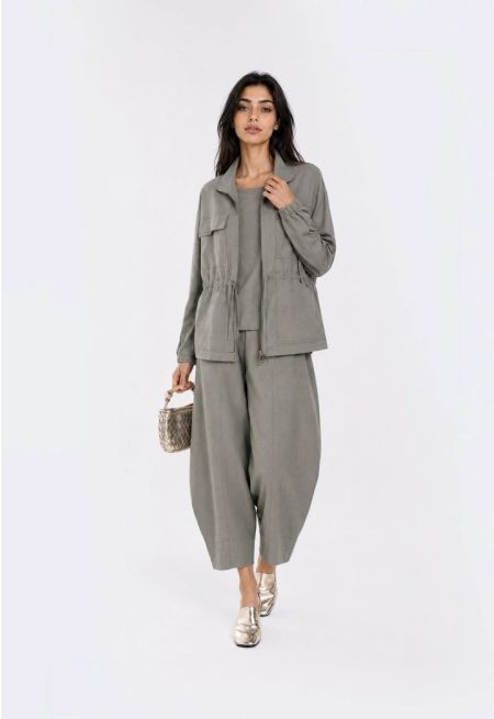 Solid Drawstring Co-Ord Set (3 PCS)