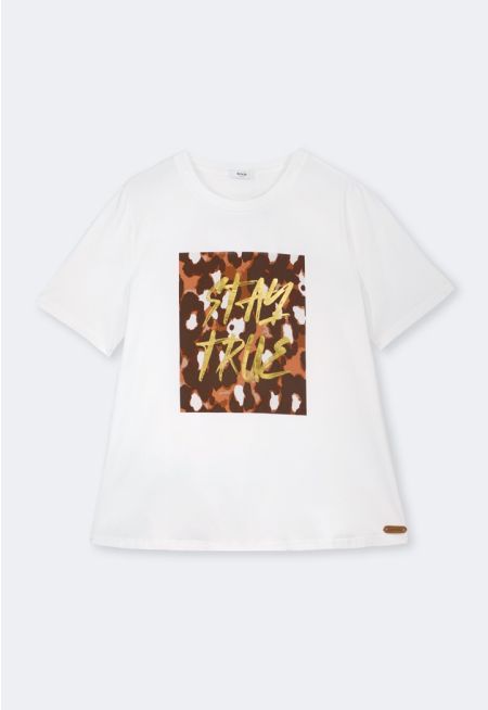 Metallic Print Motif T-Shirt