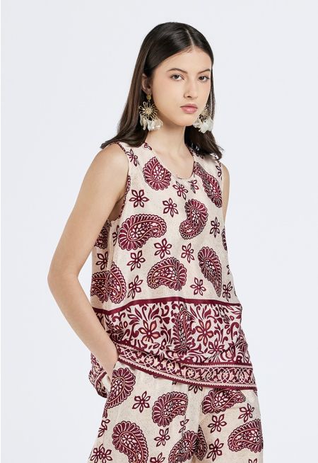 Paisley Print Sleeveless Top