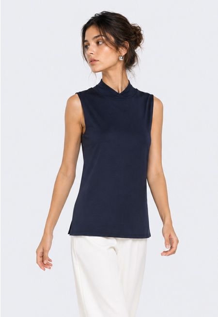 Asymmetrical High Neck Basic Top
