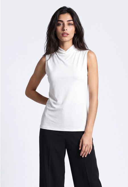 Asymmetrical High Neck Basic Top