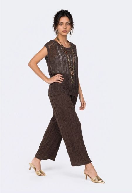 Crinkled Wide Leg Lined Trousers