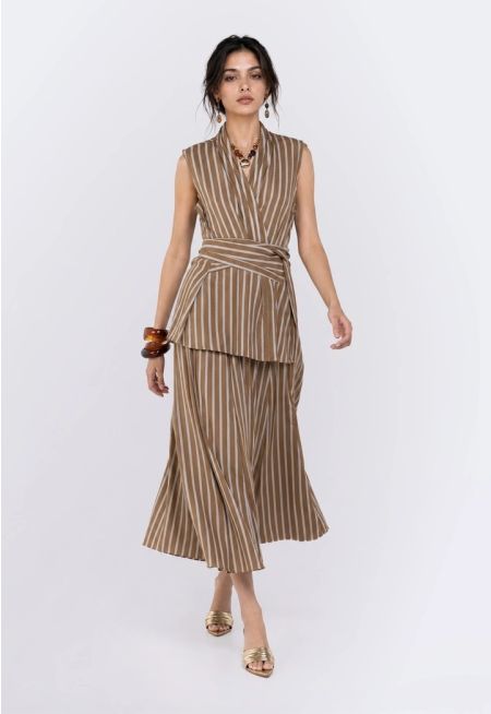 Striped Flared Maxi Skirt