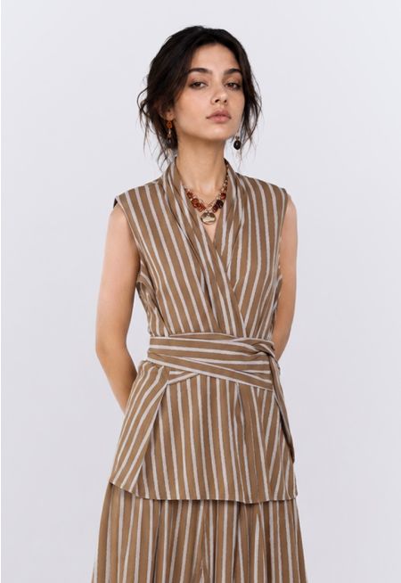 Striped Wrap-Tie Top