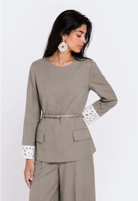 Beaded Schiffli Cuff Top