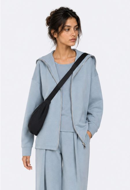 Zip-Up Belted Jersey Sweatshirt