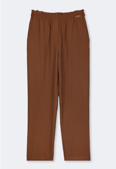 Crinkled Elastic Waist Trousers