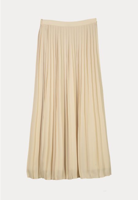 All Over Pleated Lined Ribbed Waist Skirt