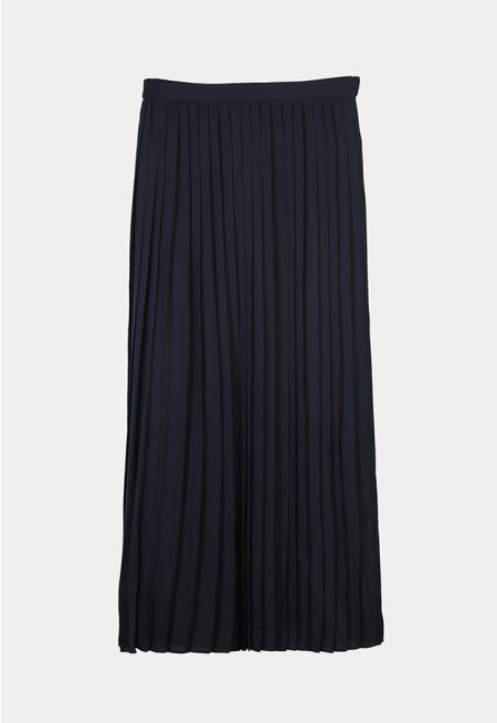 All Over Pleated Lined Ribbed Waist Skirt