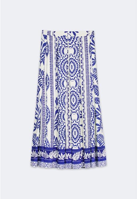 Textured Printed Pleated Skirt