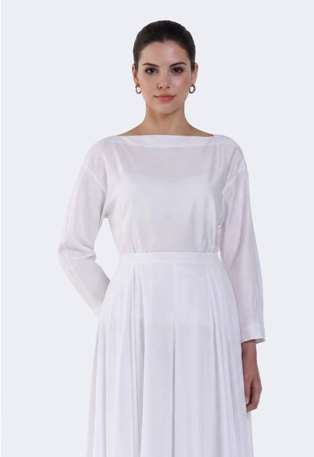Boat-Neck Belted Blouse