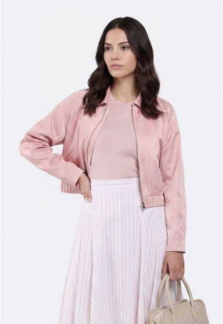 Elastic-Hem Bomber Jacket