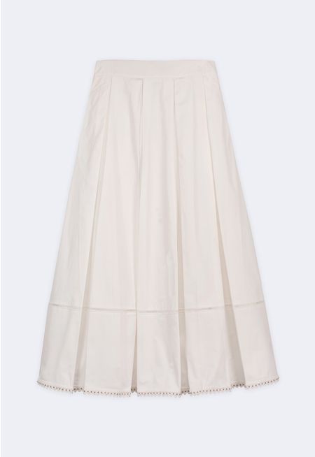 Pleated Embellished Hem Skirt