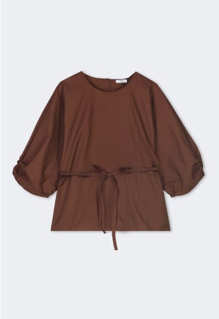Belted Kimono Sleeve Blouse