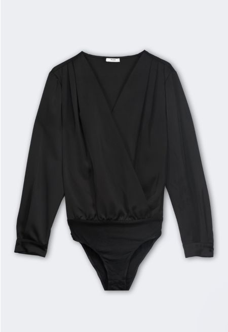 Long Sleeves Satin Bodysuit Top
