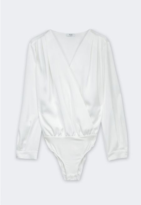 Long Sleeves Satin Bodysuit Top