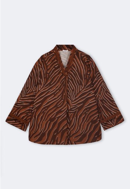 V-Neck Zebra Print Blouse