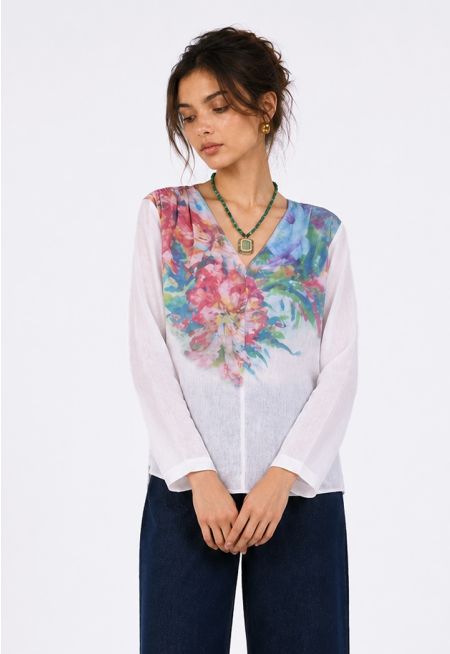  Printed Linen Blouse