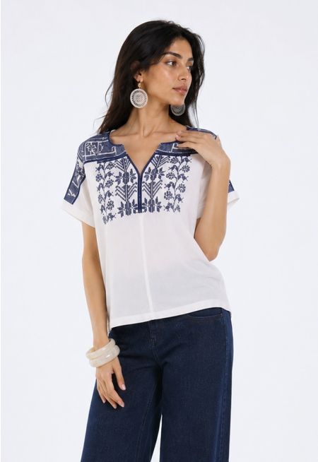 Embroidered V-Neck Top
