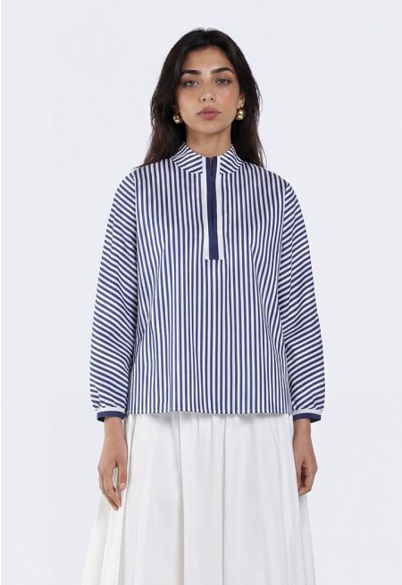 Striped Blouse with Tape Details