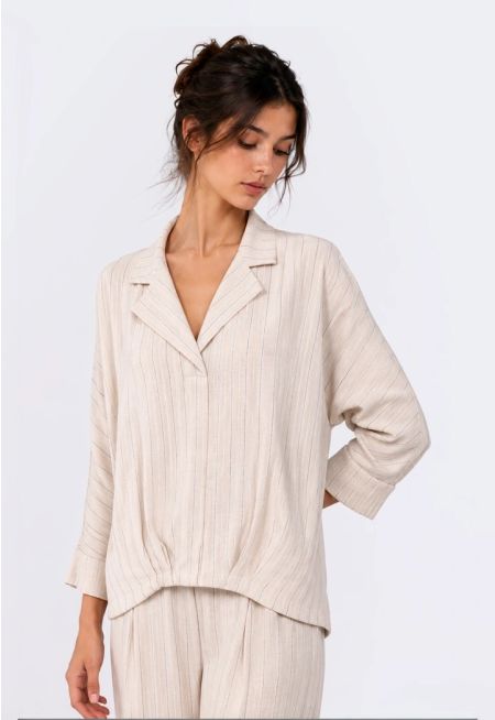 Striped Notched Collar Blouse