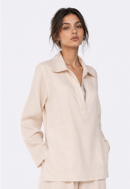 Belted Linen Blouse