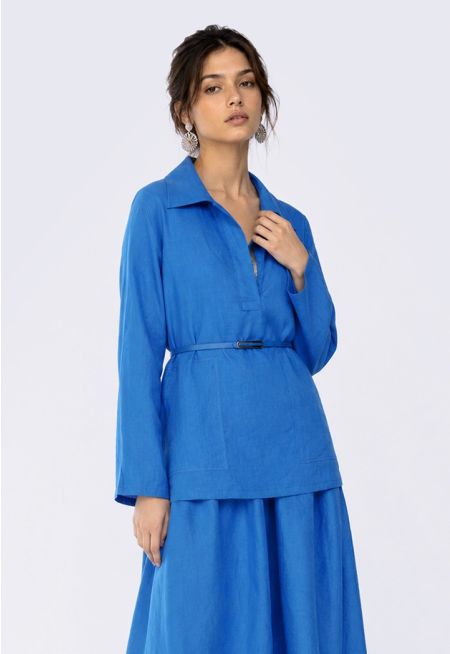 Belted Linen Blouse