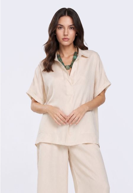 Continuous Short Sleeves Linen Tunic