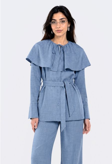 Cape Collar Belted Blouse