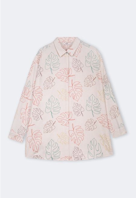 Multicolor Leaf-Embroidered Shirt